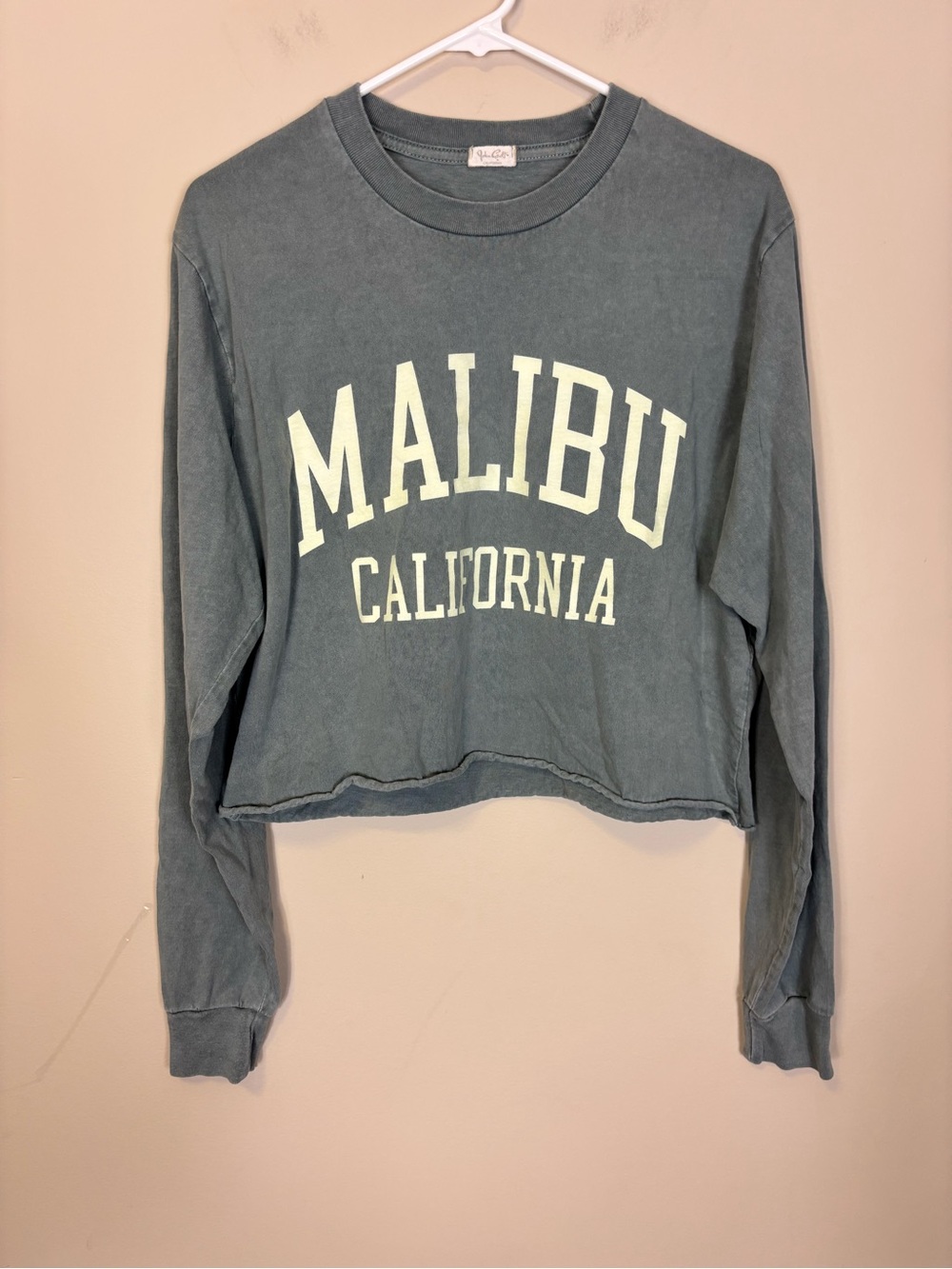 John Galt Brandy Melville Malibu California Cropped Long Sleeve - Slate Green S